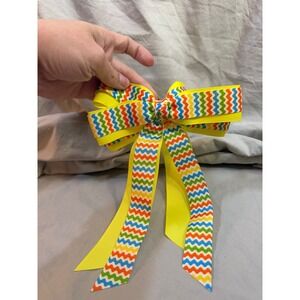 Yellow Multi Color Chevron Grosgrain Ribbon Hair Bow Alligator Clip Handmade